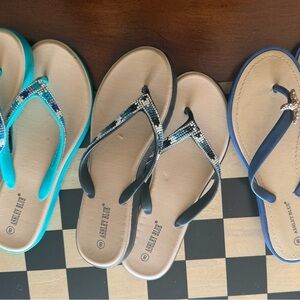Ashley Blue Women's Beaded Sandals Trio. (3 pair in different colors)